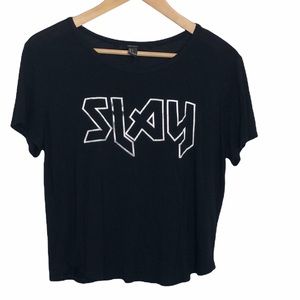 Forever 21 Black SLAY heavy metal Graphic Cropped Tee Large shirt top
